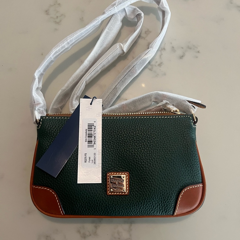Dooney & Bourke Green and Brown Pebbled Leather Mini Crossbody